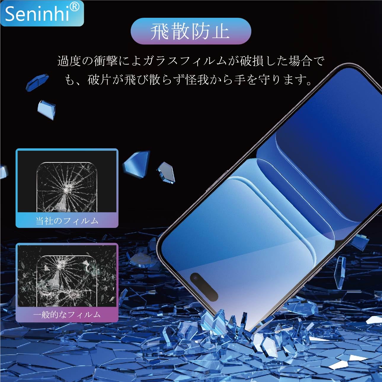 Amazon | Seninhi ガイド枠付き ガラスフィルム iPhone 15 Pro